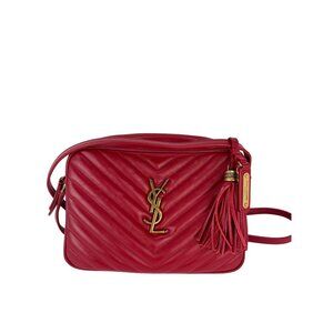 YVES SAINT LAURENT Matelasse Calfskin Lou Camera Red Crossbody Bag
